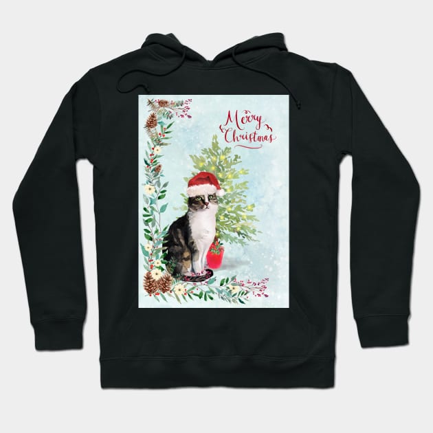 Merry Christmas Pussy Cat Hoodie by Amanda Jane